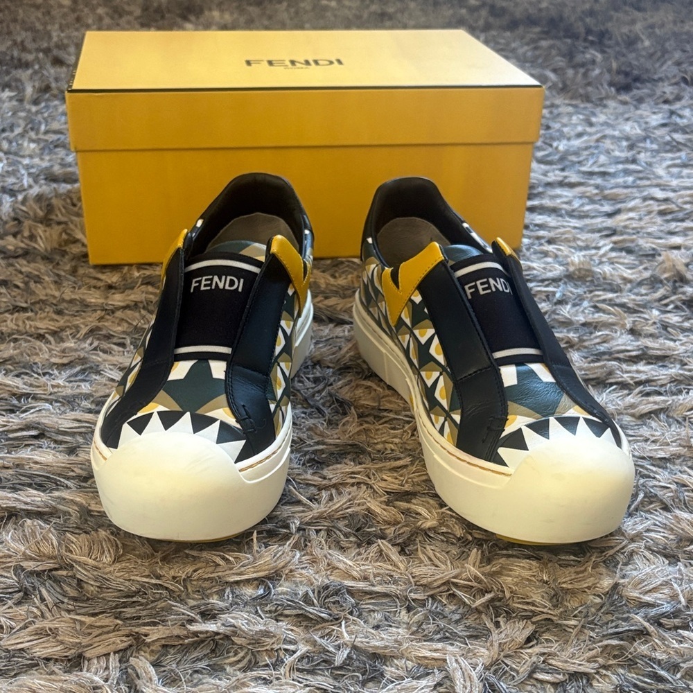 Fendi Black and Yellow Geometric Designed Sneakers, Size Women’s 36 EUR - Picture 7 of 10